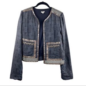 Ecote Embellished Metallic Boho Sequin Beaded Jacket Small